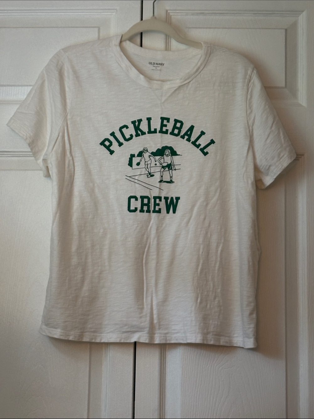 Old Navy White Tee with Green "Pickleball Crew" Graphic